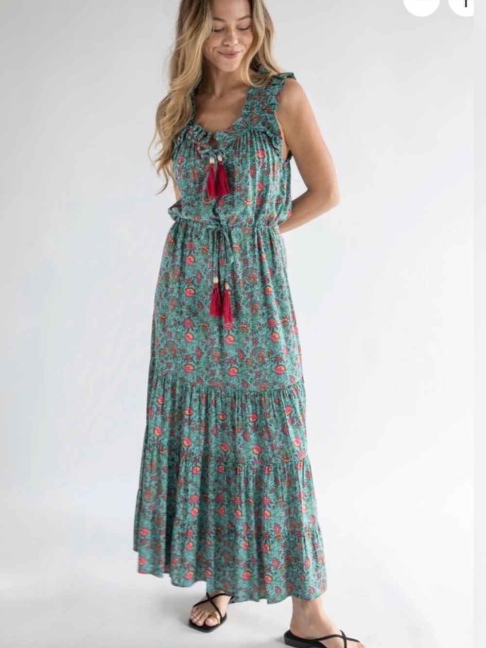 NATURAL LIFE Havana Nights Black Floral Ruffle-Tie Maxi Dress - Picture 3 of 17